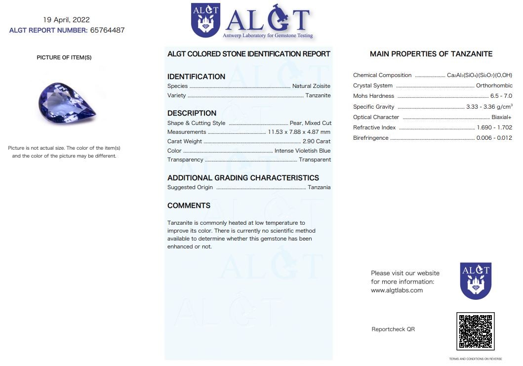 ALGT natural tanzanite of 2.90 ct. - Image 3 of 4