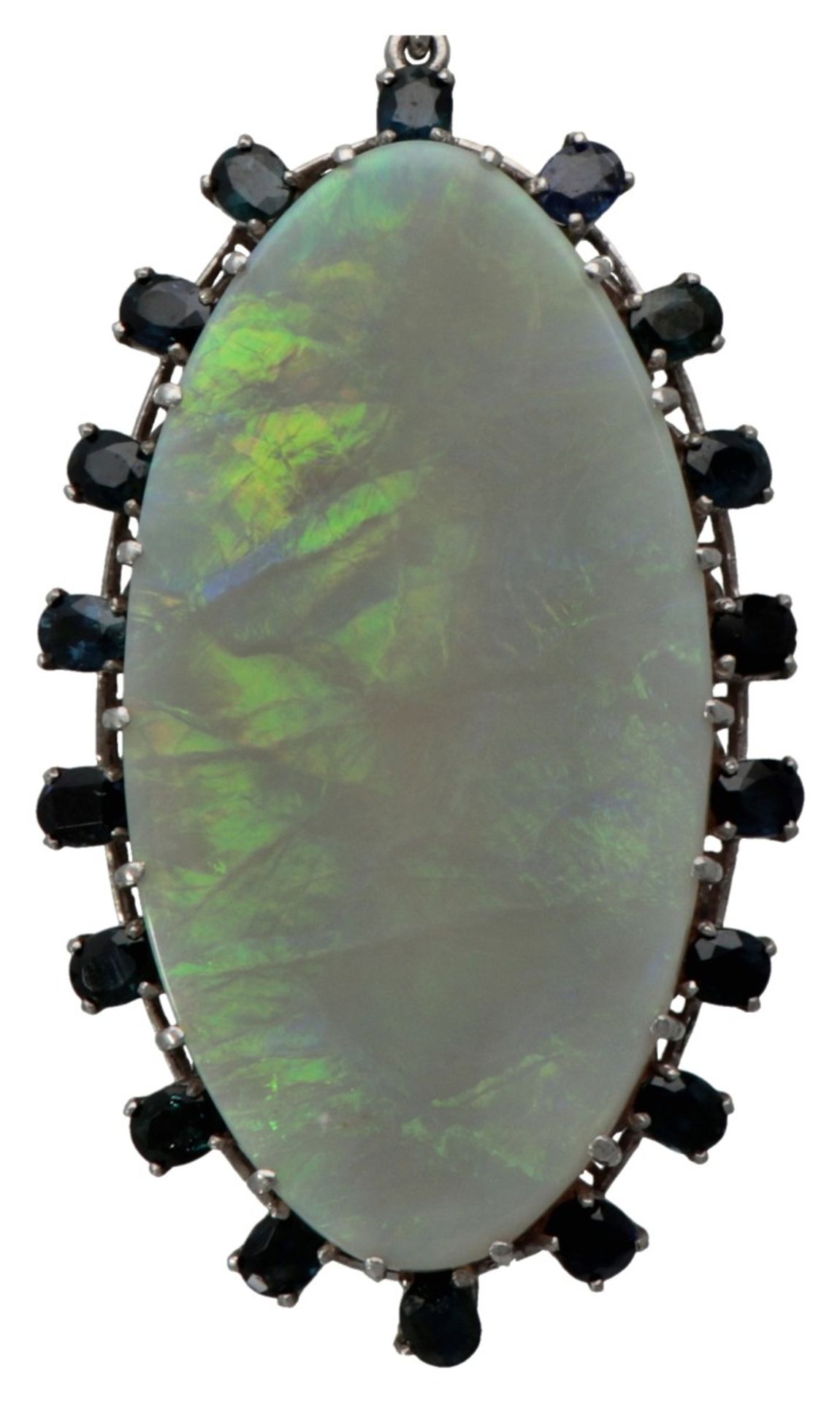 835 Silver necklace with pendant set with approx. 30.00 ct. precious opal and approx. 2.34 ct. natur - Image 3 of 6