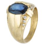 Vintage 18K. yellow gold ring set with approx. 2.42 ct. natural sapphire and approx. 0.10 ct. diamon