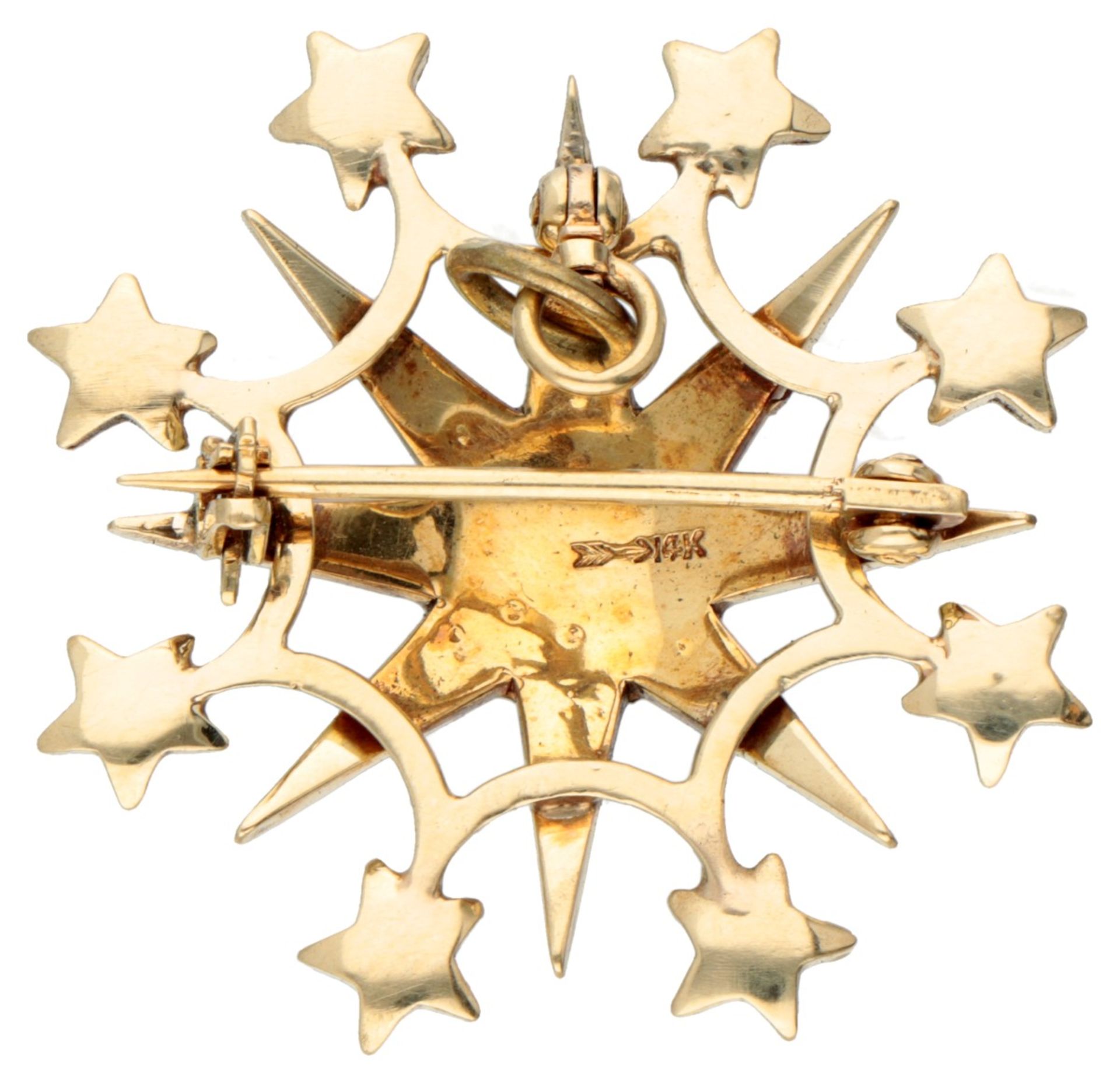 Vintage 10K. yellow gold star brooch / pendant set with seed pearl. - Image 2 of 2