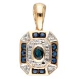 Vintage 14K. bicolor gold pendant set with approx. 0.47 ct. natural sapphire and approx. 0.04 ct. di