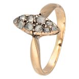 Antique 14K. yellow gold navette ring set with rose cut diamonds.