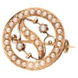 Antique 14K. rose gold brooch set with seed pearls.