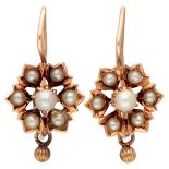 Antique 14K. rose gold earrings set with seed pearls.