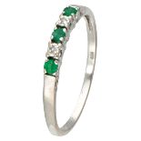 14K. White gold alliance ring set with approx. 0.09 ct. natural emerald and diamond.