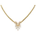 18K. Yellow gold foxtail link necklace set with approx. 1.33 ct. diamond.