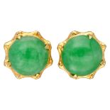 Vintage 18K. yellow gold earrings set with approx. 2.22 ct. jade.