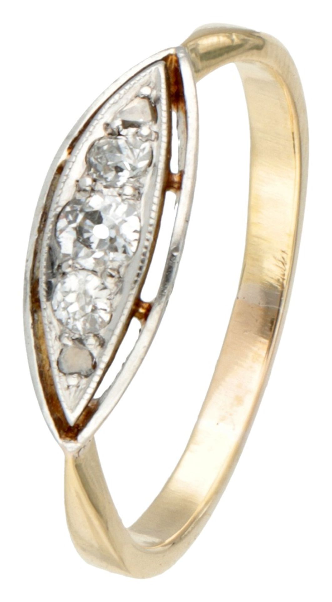 Vintage 14K. yellow gold and Pt 850 platinum ring set with approx. 0.14 ct. diamond.