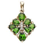 Vintage 8K. yellow gold pendant set with approx. 1.68 ct. peridot and diamond.