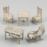 5-piece lot miniature room furniture silver.