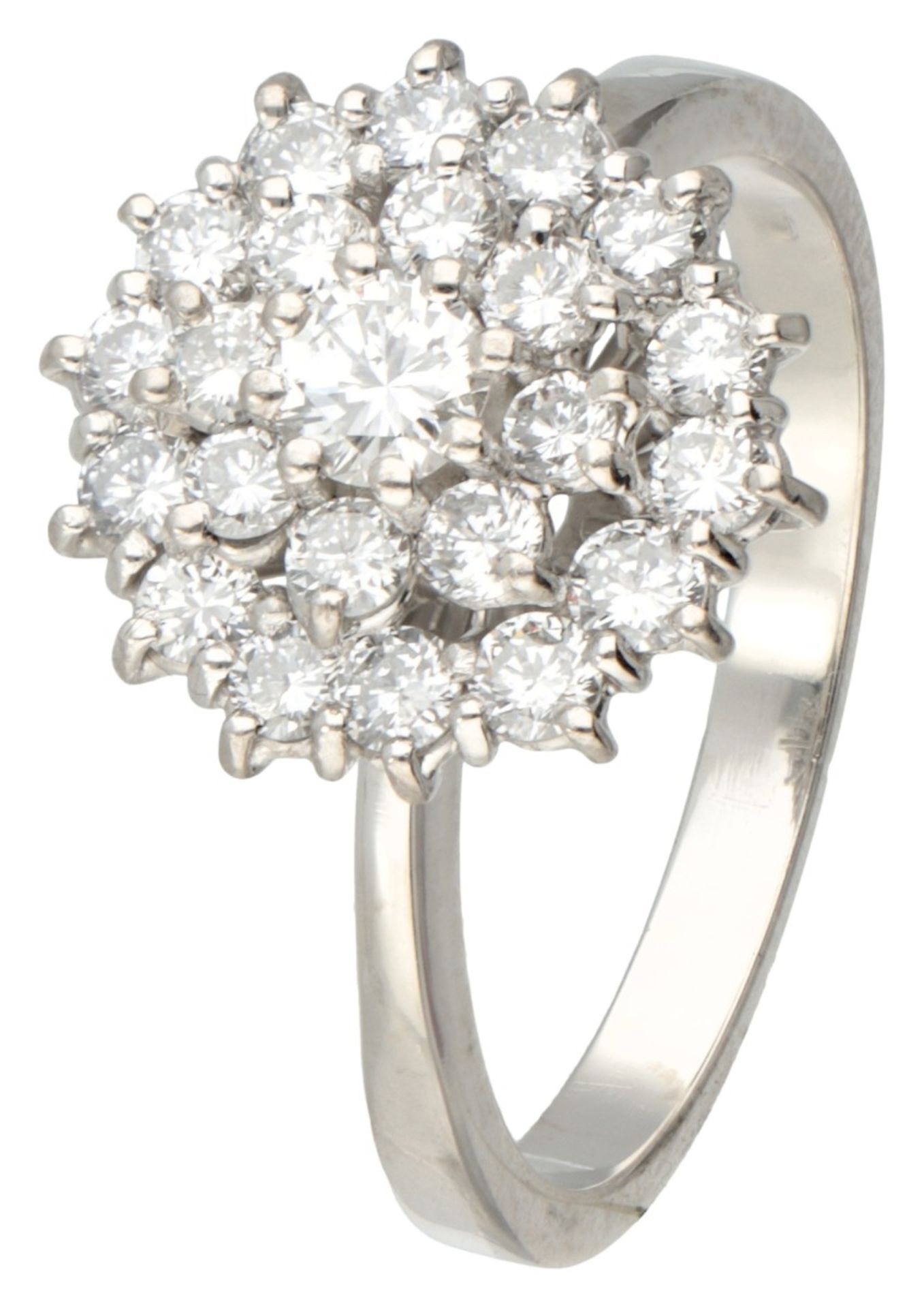 14K. White gold entourage ring set with approx. 0.97 ct. diamond.