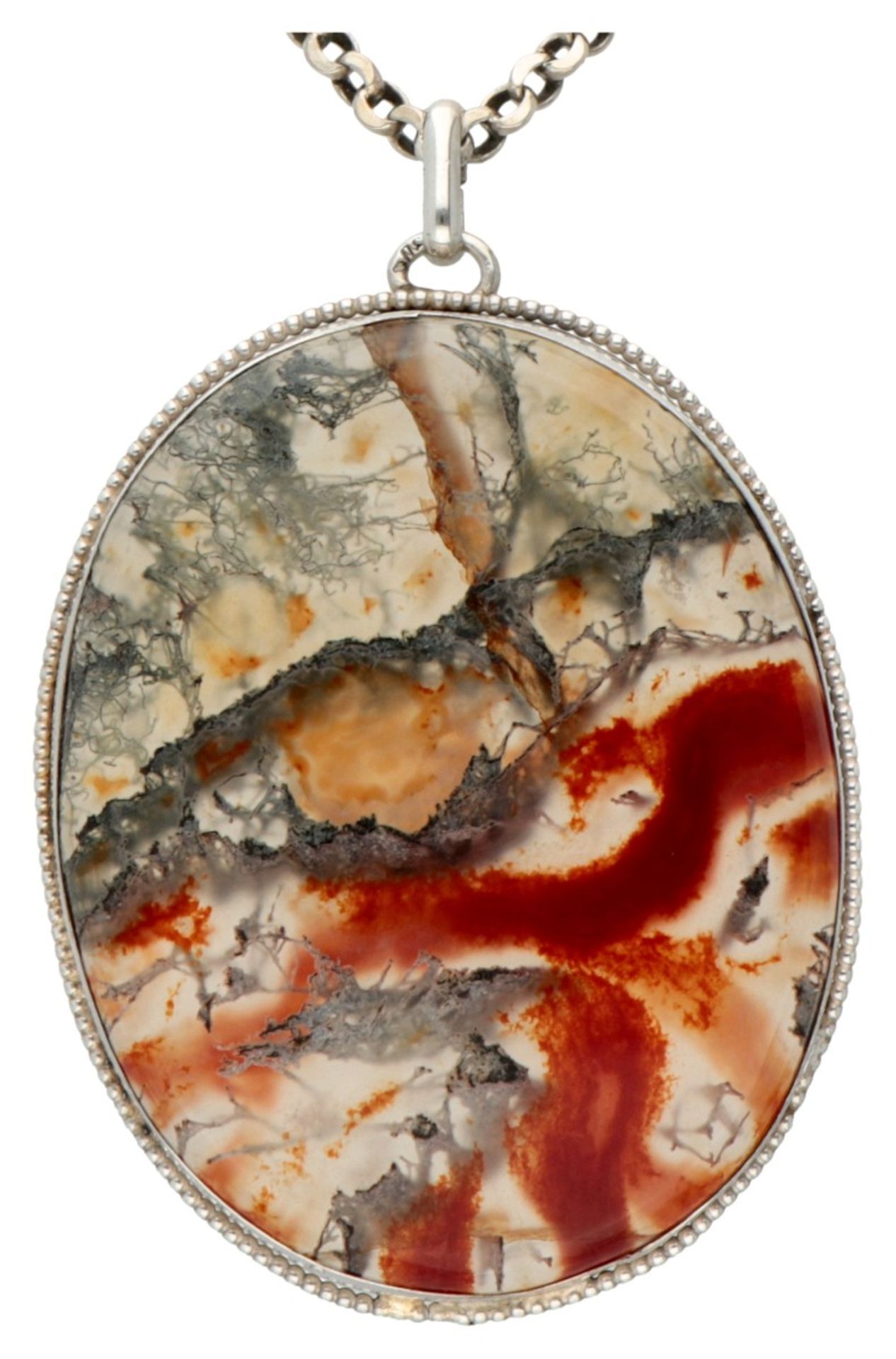 835 Silver necklace with pendant set with approx. 56.70 ct. moss agate. - Image 2 of 4