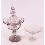 A crystal ginger lidded coupe with contoured rim, mid 19th century.