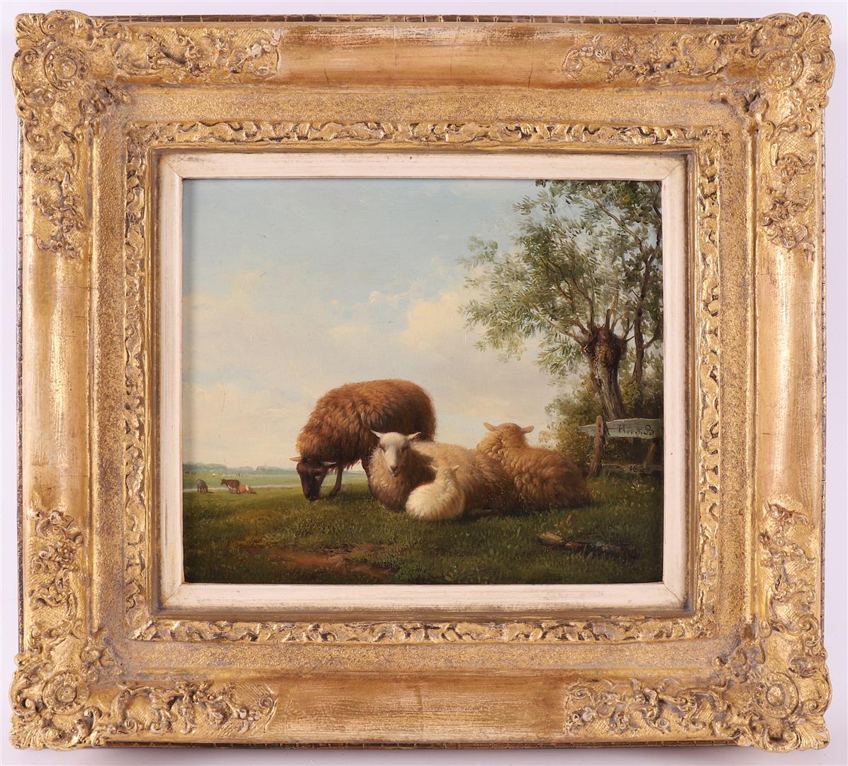 Bakhuijzen Sande van de, Hendrikus (1795-1860) 'Sheep at a fence',