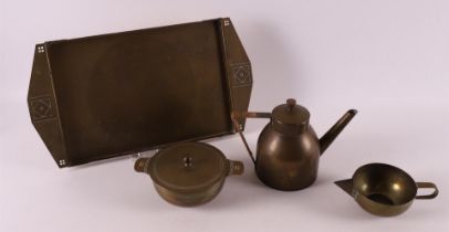 A brass Art Deco tea set on salver, ca. 1905.