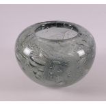 A thick-walled clear glass unica vase with enclosed air bubbles, A.D. Copier.