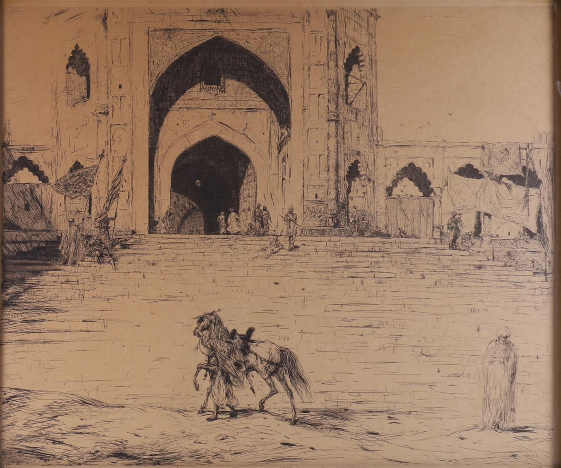 Bauer, Marius Alexander J (The Hague 1864-1932) 'The Great Mosque at Delhi', - Image 2 of 5