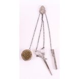 A 2nd grade 835/1000 silver harness with sewing accessories, 19th century.