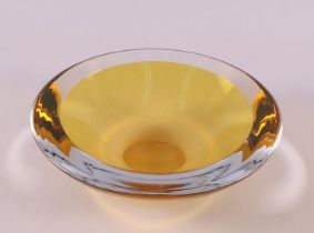 A thick-walled yellow and clear glass bowl, Olaf Stevens (Tilburg 1994-).