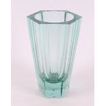 A clear green glass hexagonal vase, Bohemia, Moser, 2nd half 20th century.