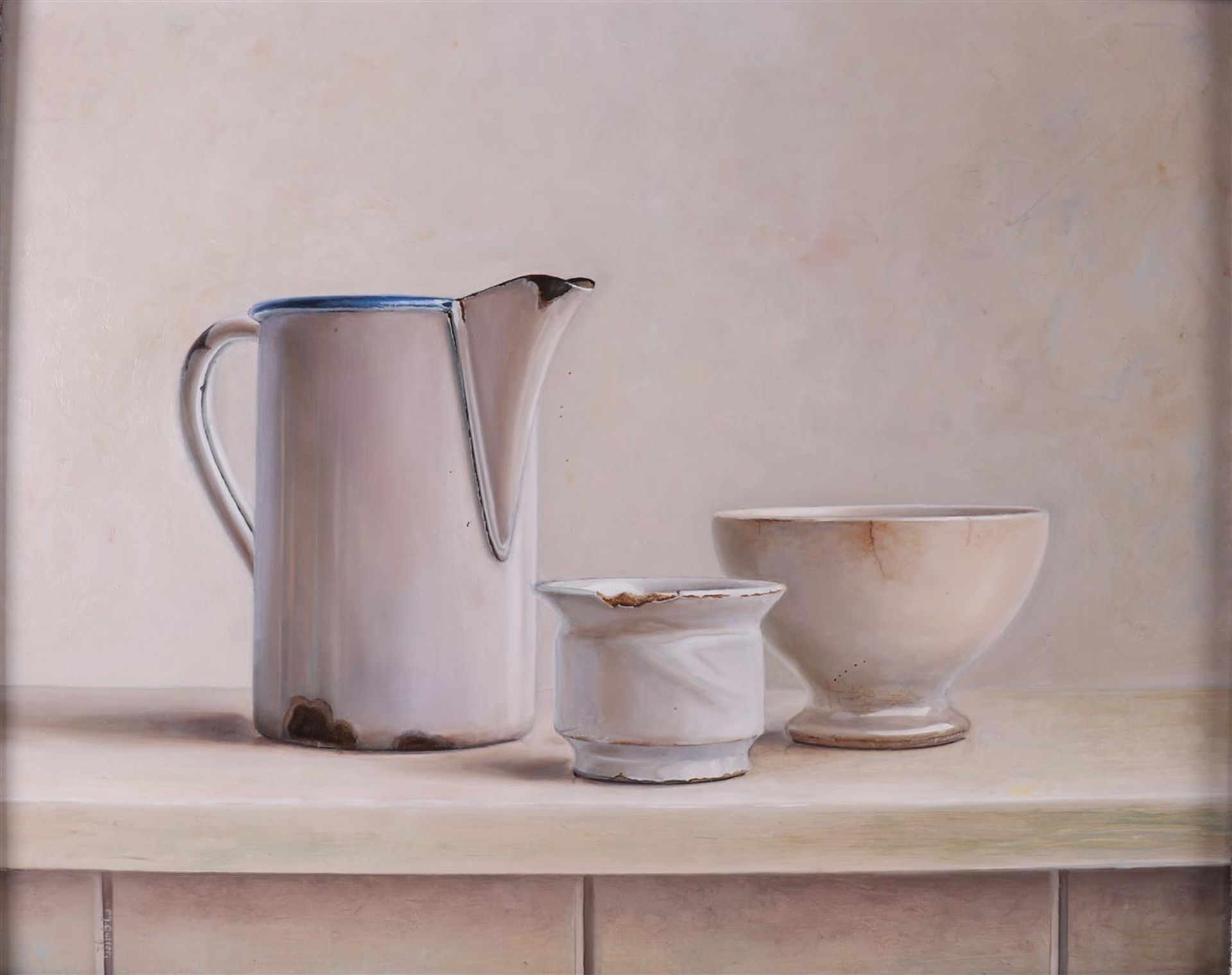 Gutter, Pieter (Piet) (South Scharwoude 1944 -) 'Still life of enamel jug' - Image 3 of 3