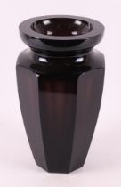 A clear smoked glass octagonal vase, Bohemia, Moser, 2nd half 20th century.