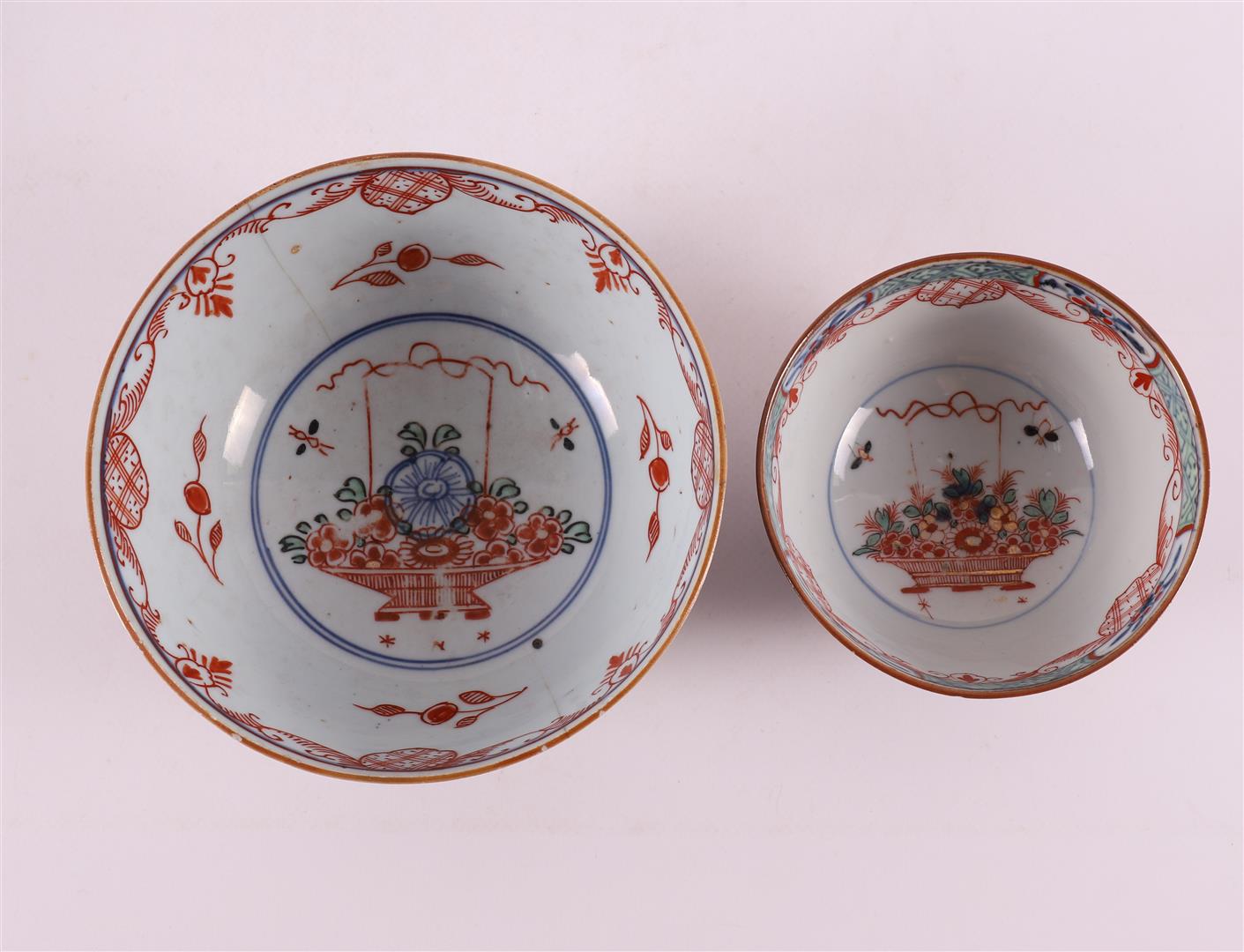 Five various porcelain Amsterdam variegated bowls, China, 18th century. - Image 6 of 17