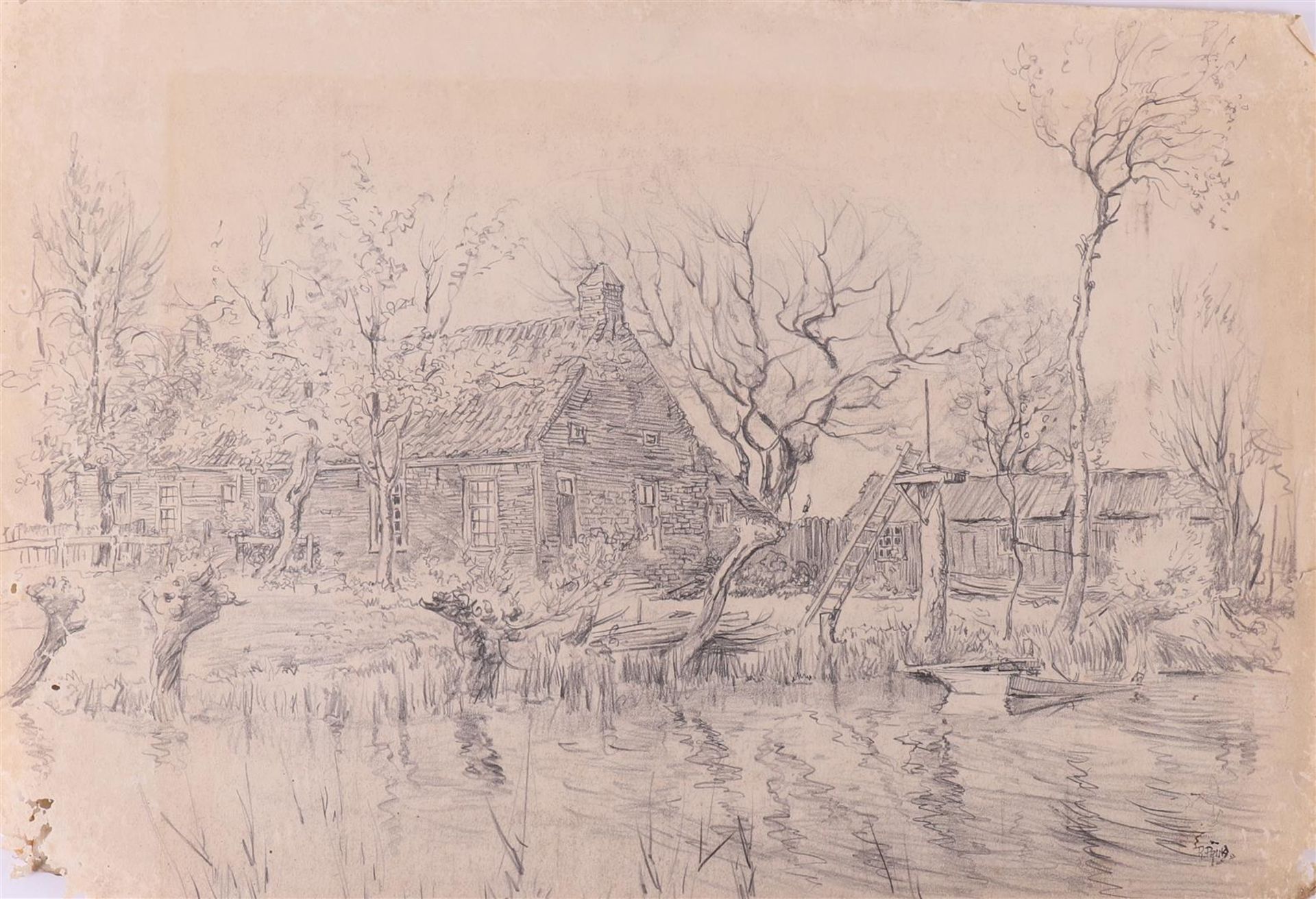 Prins, Riekele (Kollummerzwaag 1905 - Groningen 1954) 'View on a farm', - Image 5 of 5