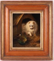 Ronner Knip, Henriette (Amsterdam 1821 Brussels-1909) 'White dog with two birds