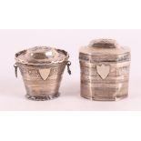 A basket-shaped silver bobbin box, late 18th century.