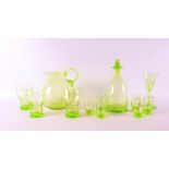 An anna green glass decanter 'Chartreuse' with six glasses, 1936