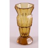 A faceted amber clear glass Art Deco vase, presumably Bohemia