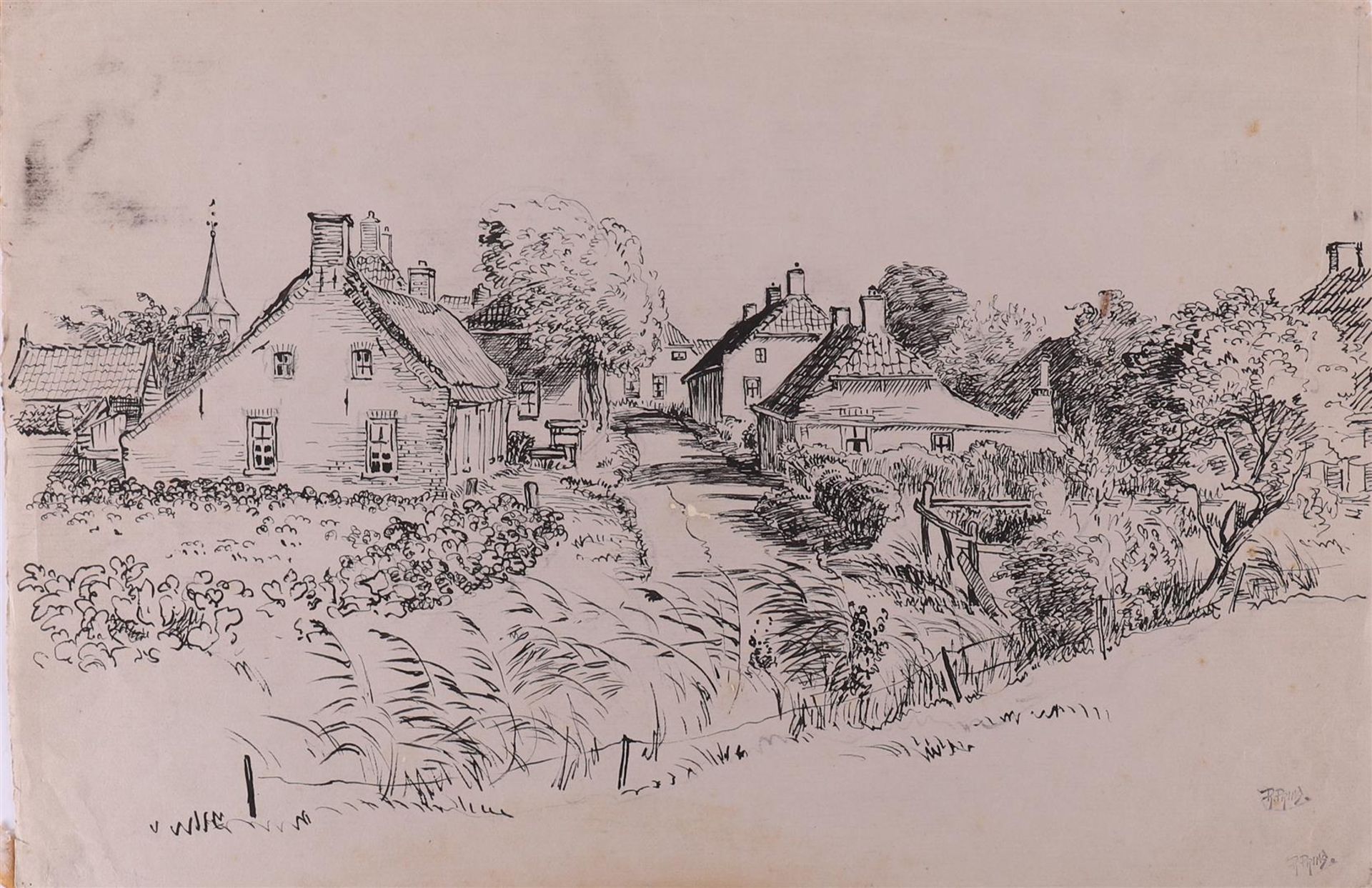 Prins, Riekele (Kollummerzwaag 1905 - Groningen 1954) 'View on a farm', - Image 4 of 5