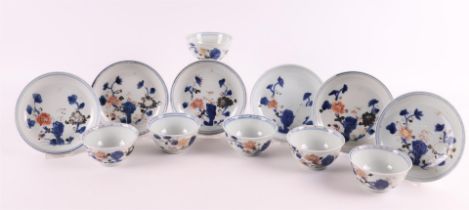 A set of six Chinese Imari cups and saucers, China, Qianlong, 18th C