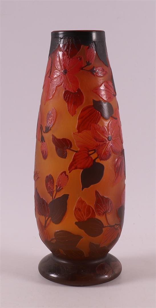 An orange and red cameo glass vase, France, Emile Gallé, ca. 1905.