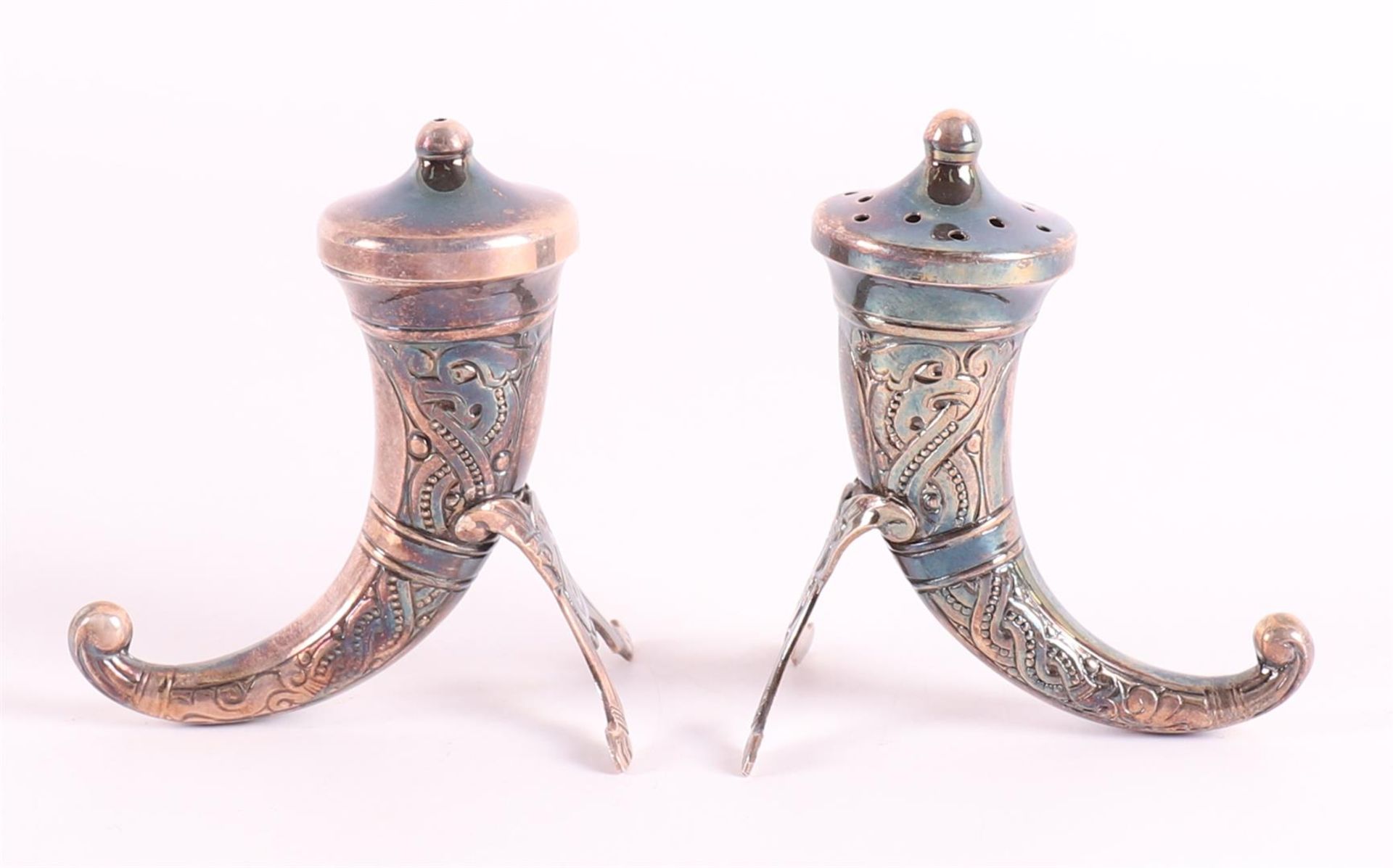 A Sterling silver salt and pepper set, Norway, 20th century.
