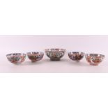 Five various porcelain Amsterdam variegated bowls, China, 18th century.