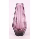 A purple glass faceted vase, design: Josef Hoffmann.