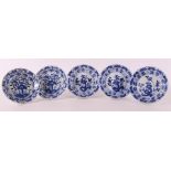 Five blue/white porcelain contoured saucers, China, Kangxi, around 1700
