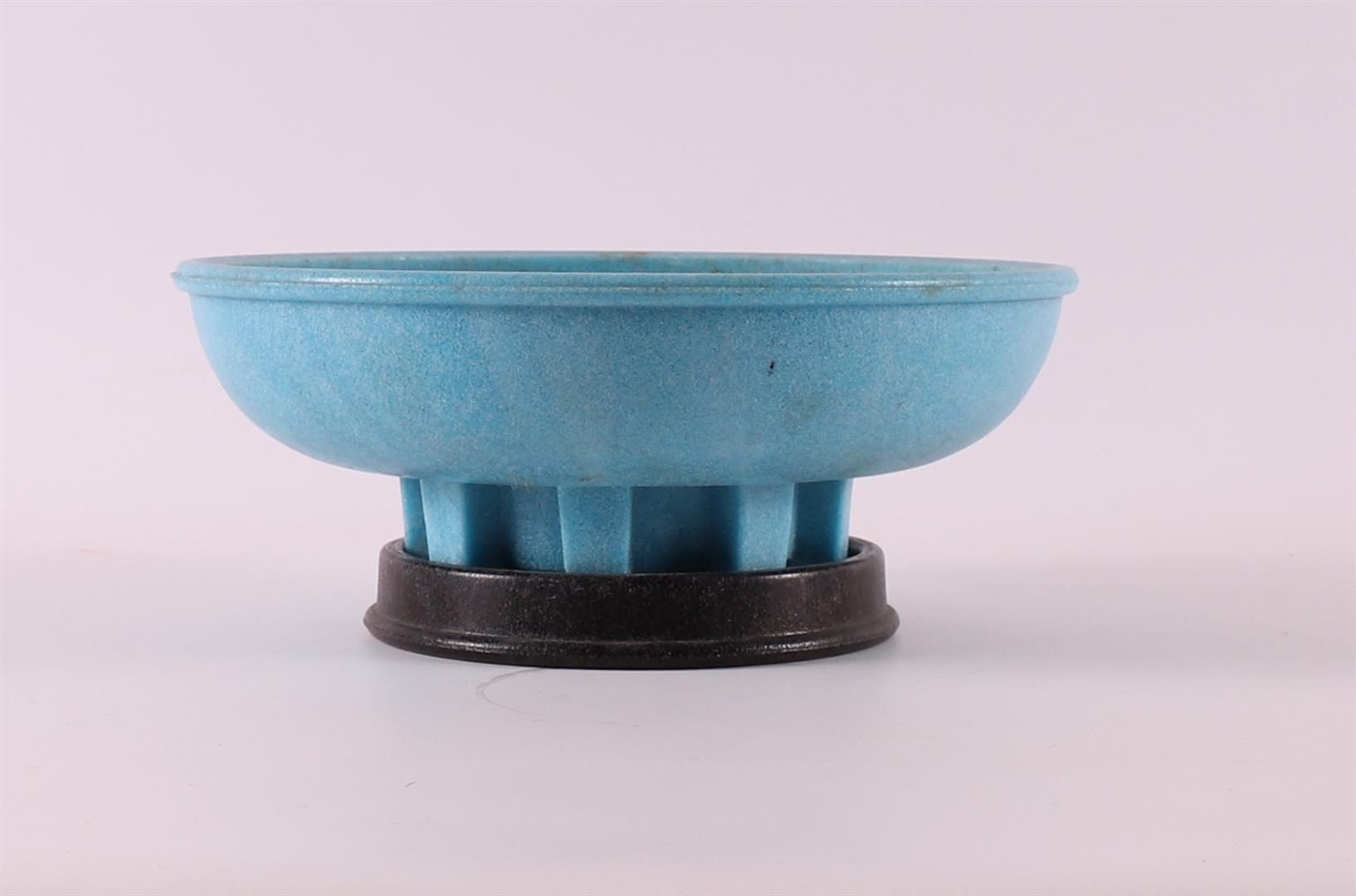 A blue graniver cactus dish on black graniver saucer, A.D. Copier. - Image 2 of 6
