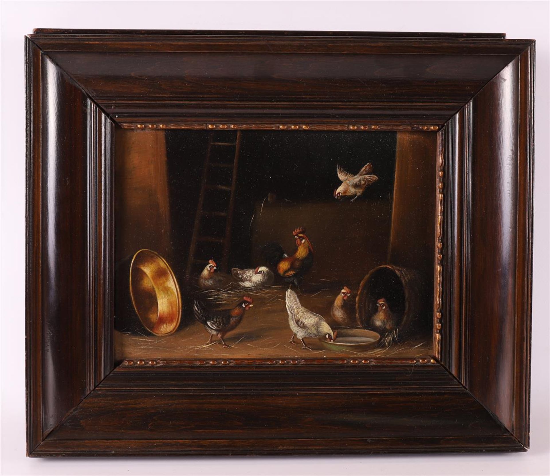 European school 20th century 'Chicken with rooster in a stable', - Image 3 of 4