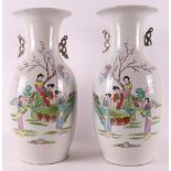 A pair of china baluster-shaped vases with handles, China, circa 1900.