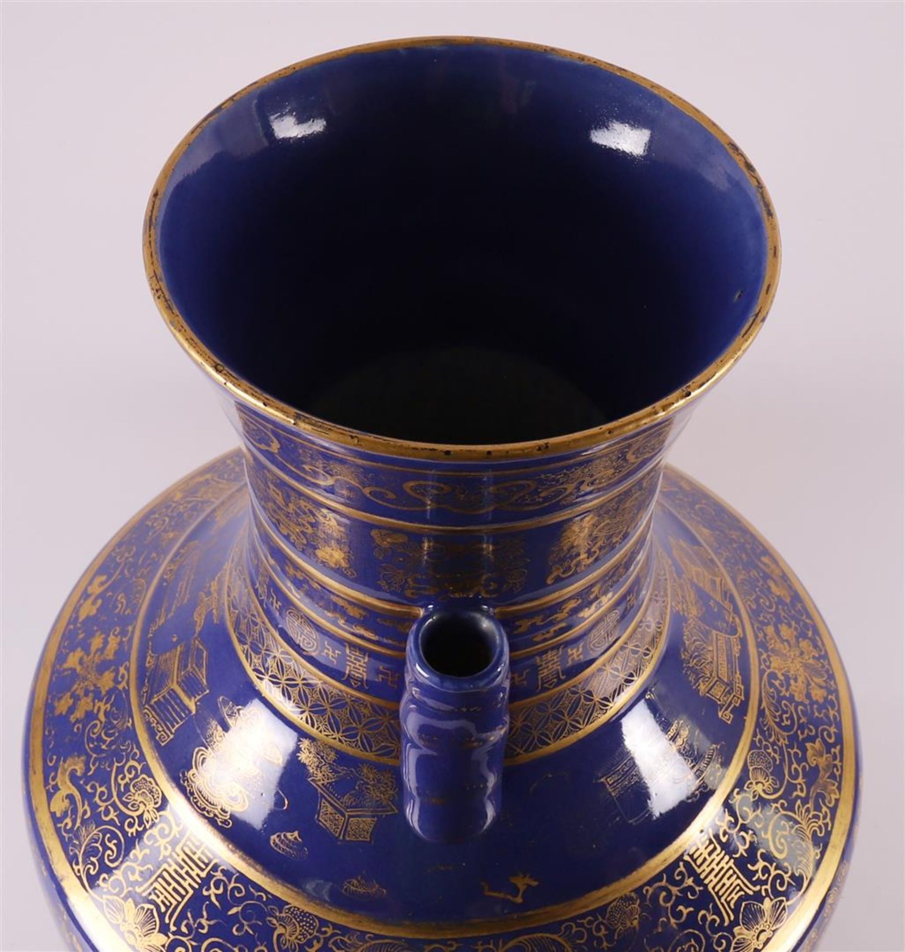 A royal blue porcelain vase with bamboo roll for ears, China, Qianlong - Image 21 of 24