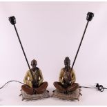 A pair of polychrome painted bronze table lamps, 2nd half 20th century.