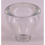 A thick-walled clear glass Art Deco vase, presumably Leerdam, ca. 1930.