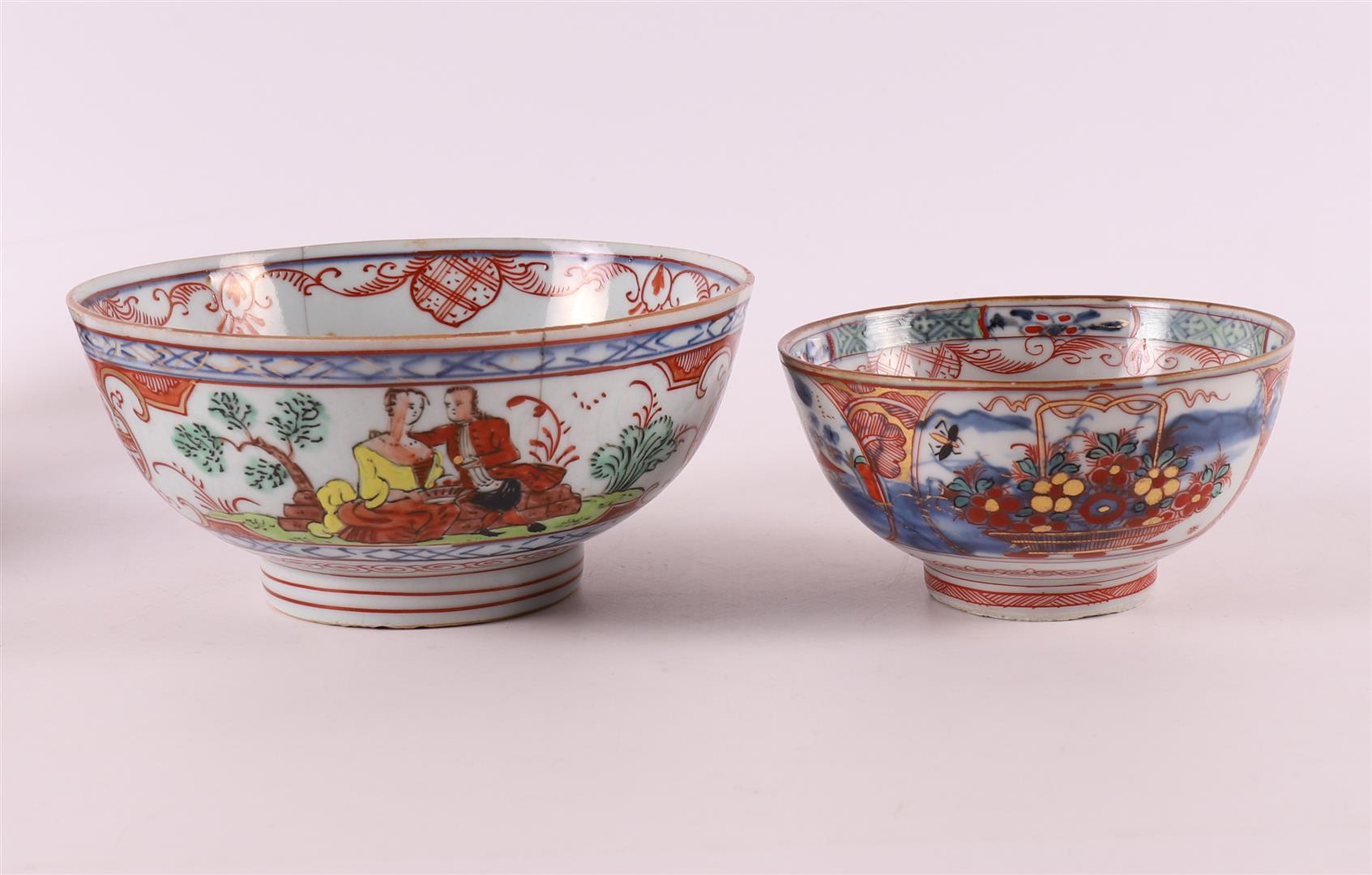 Five various porcelain Amsterdam variegated bowls, China, 18th century. - Image 3 of 17