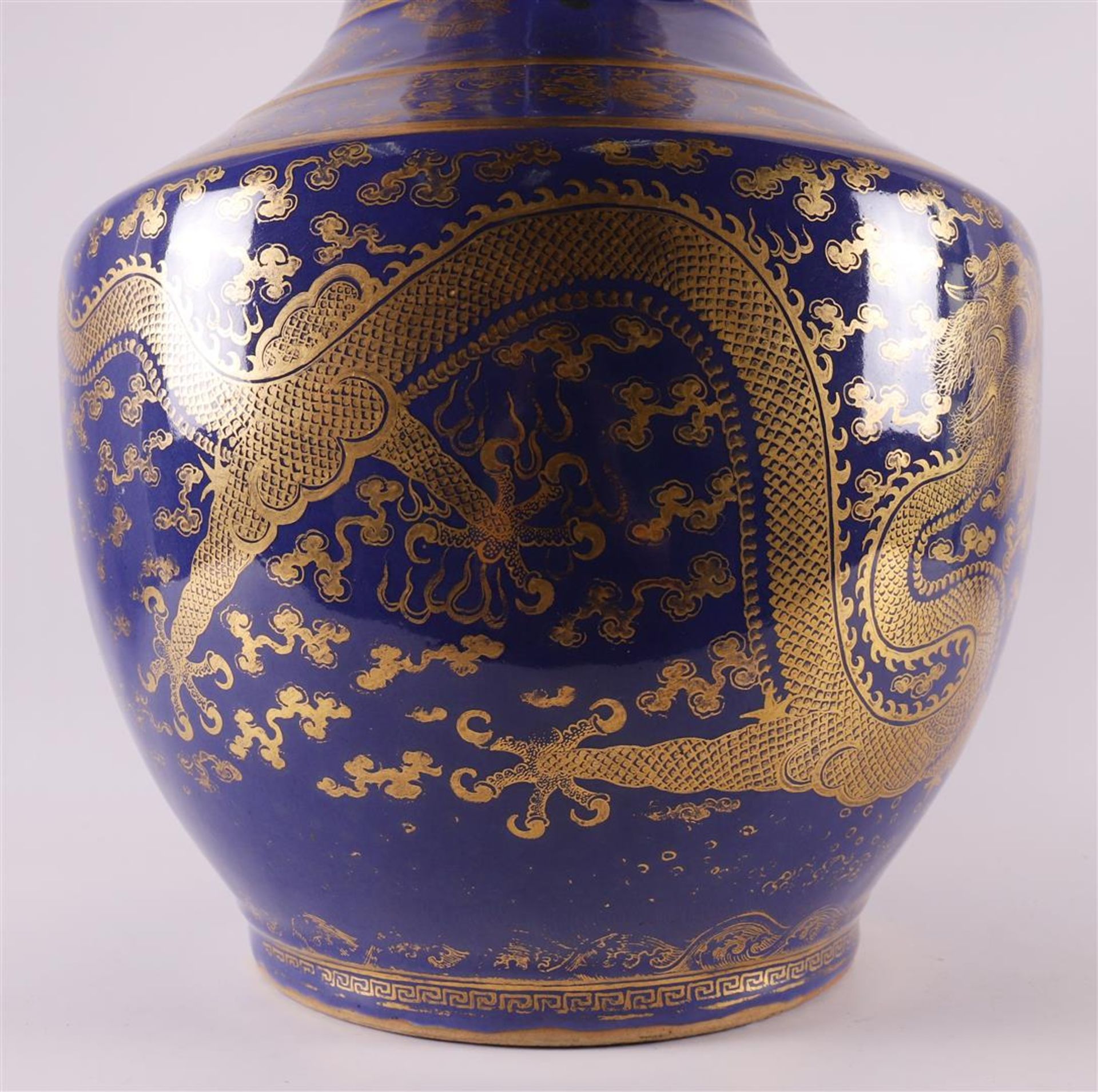 A royal blue porcelain vase with bamboo roll for ears, China, Qianlong - Image 10 of 24