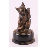 Bronze sitting cat on wooden base, signed 'I. Rochard - made in France