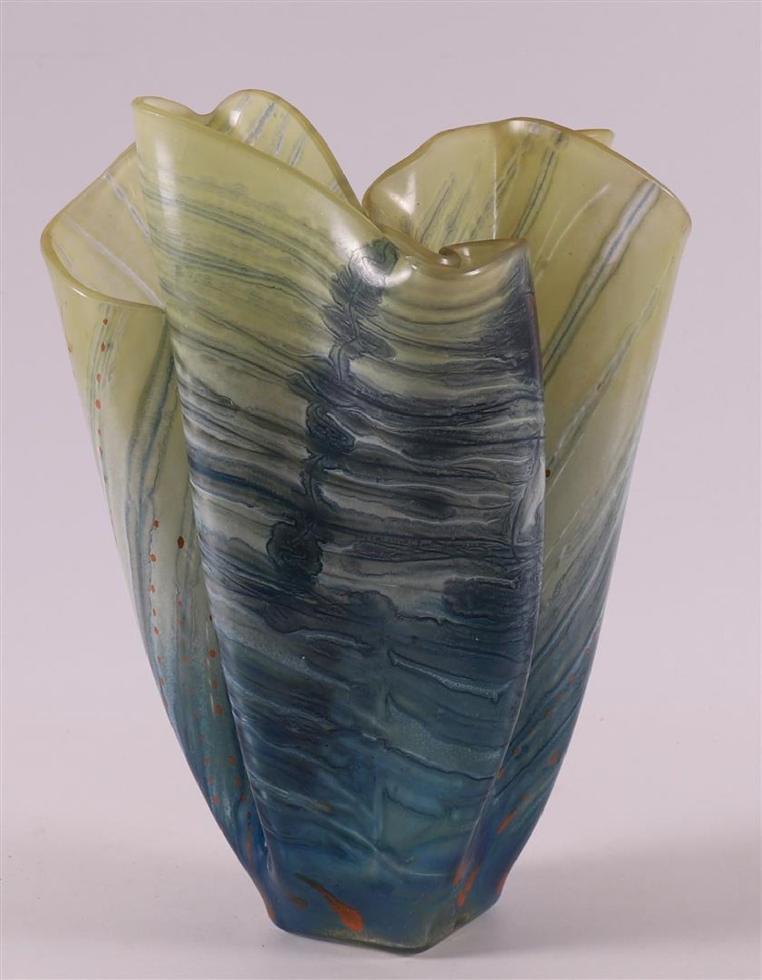 A blue/green glass pleated vase, design & execution: Edith Hagelstange (1934) - Image 3 of 7