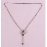 A first grade silver necklace with a cupid heart pendant and arrow with zirconia